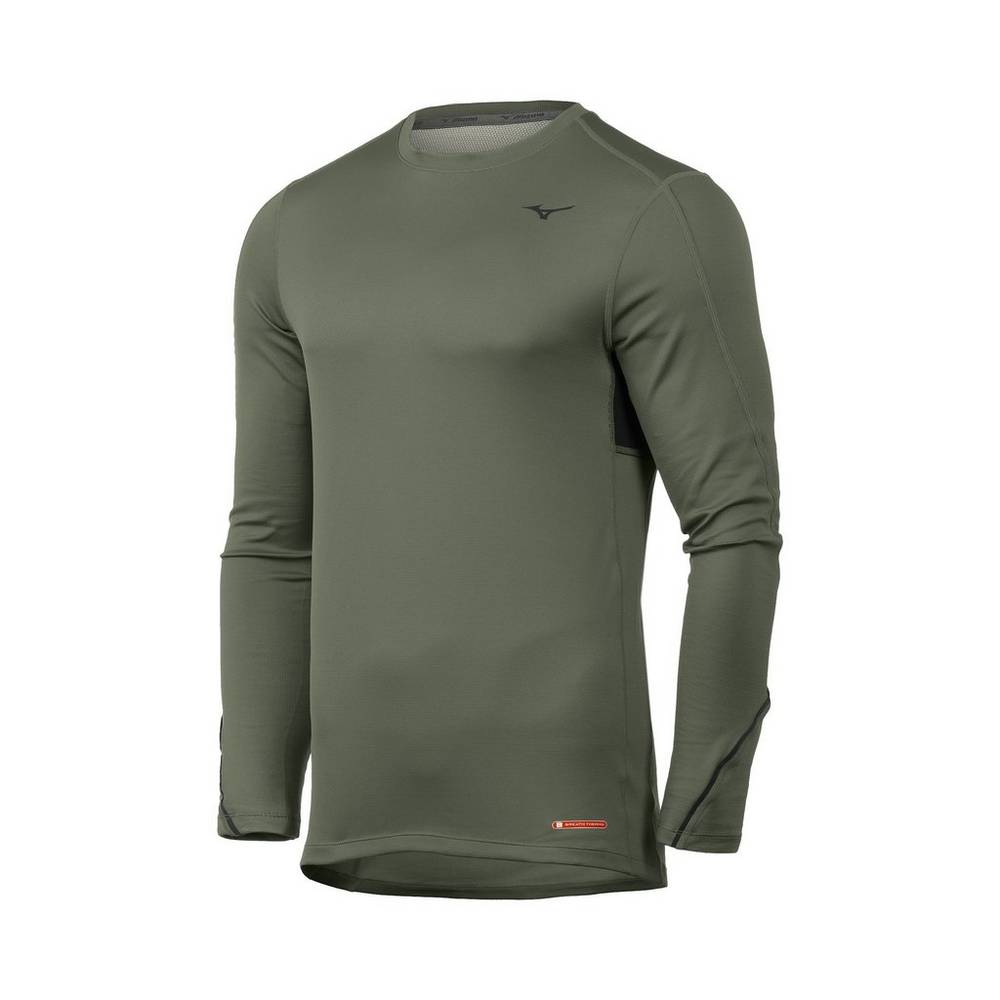 Mizuno Breath Thermo® Long Sleeve - Erkek Base Layer - Yeşil Türkiye (DOKNHQ-617)